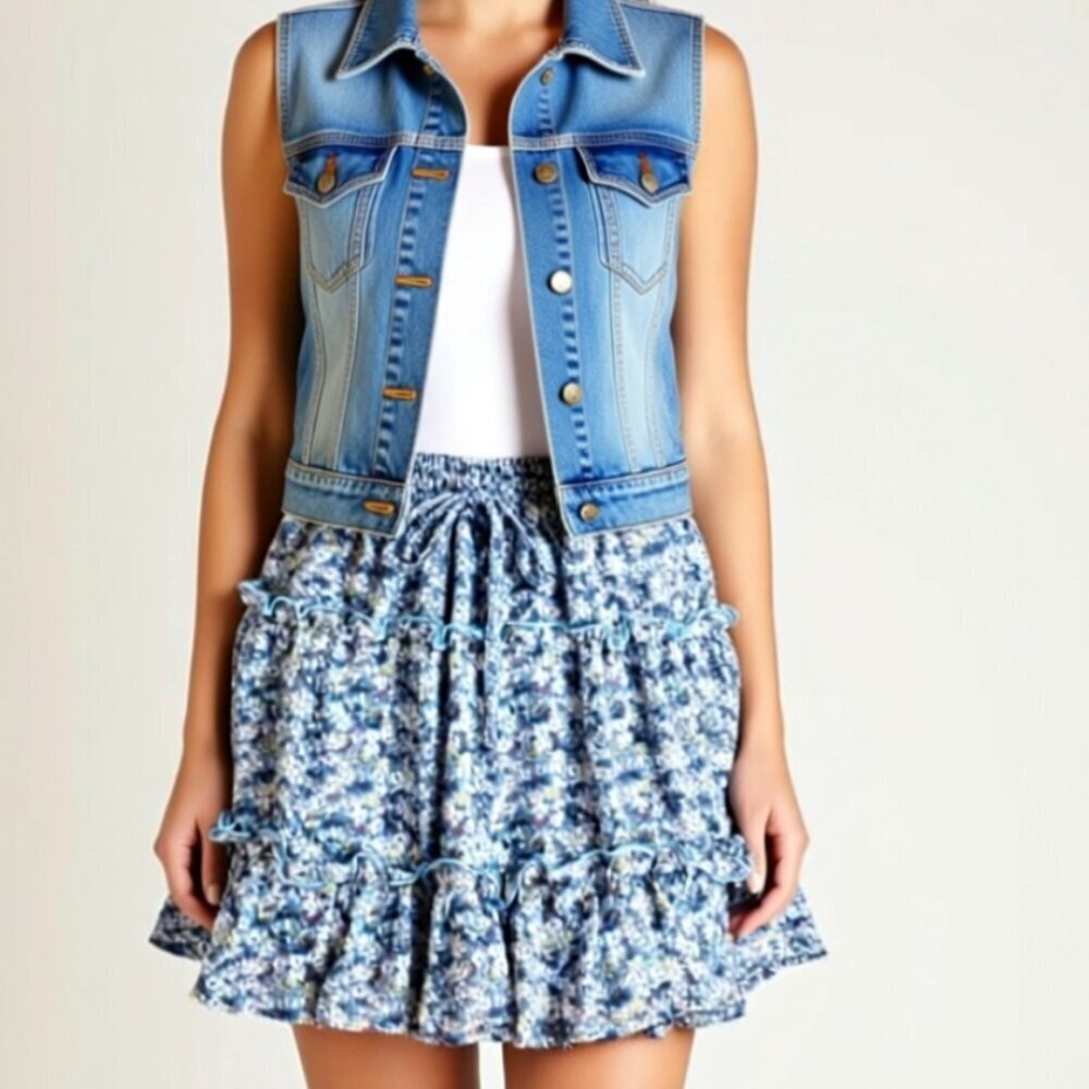 Sienna Sky Micro Floral Tiered Ruffle Mini Skirt Elastic Tie Waist mini skirt